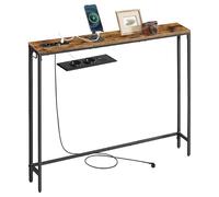 VASAGLE Mesa de Consola con Multienchufe, Extremo de Sofá, 15 x 100 x 80 cm, 1 Gancho, Fácil Montaje, para Entrada, Salón, Marrón Rústico y Negro Tinta LNT079K02