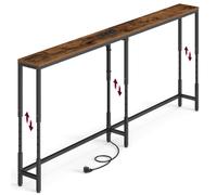 VASAGLE Mesa de Consola con Regleta, 160 x 15 x 64-89,4 cm | Mesa Auxiliar, Montaje Fácil, para Entrada, Salón, Marrón Rústico y Negro Mate, Colección BARNET LNT186K102