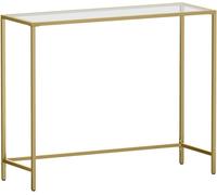 VASAGLE Mesa de consola con tablero de vidrio templado de color dorado pálido
