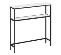 VASAGLE Mesa de Consola de 2 Niveles, Mesa Auxiliar con 2 Estantes, 20 x 80 x 80 cm, para Sala de Estar, Pasillo, Recibidor, Blanco Mármol y Negro Tinta LNT130W59