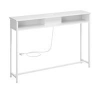 VASAGLE Mesa de Consola Delgada con Multienchufe, Mesa de sofá con 2 Compartimentos, Carga Oculta, Ahorro de Espacio, 25 x 120 x 81 cm, Entrada, Salón, Blanco Nube LNT111W01