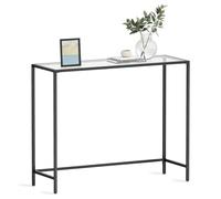 VASAGLE Mesa de Consola, Mesa de Entrada, Extremo del Sofá, Tablero de Vidrio Templado, Marco de Metal, Patas Ajustables, para Salón, Entrada, Pasillo, Negro Tinta y Transparente LGT026B01