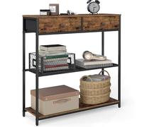 VASAGLE Mesa de Entrada Estrecha, con 2 Cajones de Tela, Mesa de Consola de 3 Niveles, 24 x 76 x 80 cm, para Entrada, Sala de Estar, Marrón Rústico y Negro Tinta LNT092K01