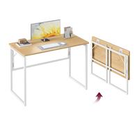 VASAGLE Mesa Plegable , Escritorio Plegable, Tablero de una Pieza, Bordes Redondeados, para Dormitorio, Balcón o Camping, Fácil Montaje, 100 x 50 cm, Roble Natural