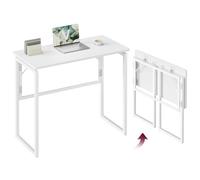 VASAGLE Mesa Plegable, Escritorio Plegable, Tablero de una Pieza, Bordes Redondeados, para Dormitorio, Balcón o Camping, Fácil Montaje, 80 x 40 cm, Blanco Arce LWD151WF01