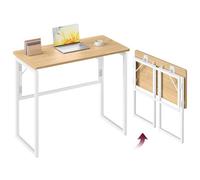 VASAGLE Mesa Plegable, Escritorio Plegable, Tablero de una Pieza, Bordes Redondeados, para Dormitorio, Balcón o Camping, Fácil Montaje, 80 x 40 cm, Roble Natural LWD151YD01