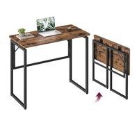 VASAGLE Mesa Plegable, Tablero de una Pieza, 80 x 40 cm | Escritorio Plegable, Bordes Redondeados, Fácil Montaje, Marrón Rústico, Colección BARNET LWD151KD01