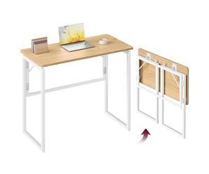 VASAGLE Mesa Plegable, Tablero de una Pieza, 80 x 40 cm | Escritorio Plegable, Bordes Redondeados, Fácil Montaje, Roble Natural, Colección BARNET LWD151YD01