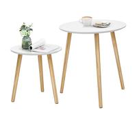 VASAGLE Mesas auxiliares nórdicas, Juego de 2 mesas de café, Mesaits de Centro para salón, Redondas, Patas de Madera de Pino, Blanco y Natural LET07WN