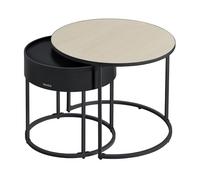 Juego de 2 Mesas de Centro Beige Natural y Negro Tinta
