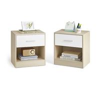 VASAGLE Mesita de Noche con Cajón, Asa, Compartimento Abierto | Mesa Auxiliar, para Dormitorio, Salón, Beige Natural y Blanco Nube, Colección CUSTOS LET819T67
