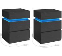 VASAGLE Mesita de noche con luz led y 3 cajones de color blanco