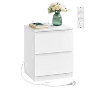 VASAGLE Mesita de Noche con Regleta de Enchufes, 2 Cajones, 2 Tomas AC | Mesa Auxiliar, 2 Puertos USB-A, Salón, Dormitorio, Blanco Nube, Colección KAILYN LET621W02