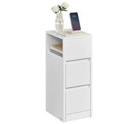 VASAGLE Mesita de Noche Estrecha con 2 Cajones y Compartimento Abierto | Mesa Auxiliar, Encajable a la Izquierda o a la Derecha, Dormitorio, Salón, Blanco Nube, KAILYN Colección LET656W01