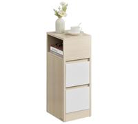 VASAGLE Mesita de Noche Estrecha, con 2 Cajones y Compartimento Abierto | Mesa Auxiliar, Encajable a la Izquierda o a la Derecha, Dormitorio, Salón, Beige y Blanco, Colección KAILYN LET656N01