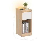 VASAGLE Mesita de Noche Estrecha, Mesa Auxiliar, con Iluminación LED, 1 Puerto USB-A, 1 Puerto USB-C, Cajón y Compartimento, Dormitorio, Salón, Amarillo Almendra y Blanco Nube LET610Y01