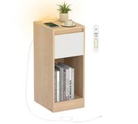 VASAGLE Mesita de Noche Estrecha, Mesa Auxiliar, con Iluminación LED, 1 Puerto USB-A, 1 Puerto USB-C, Cajón y Compartimento, Dormitorio, Salón, Amarillo Almendra y Blanco Nube LET610Y01