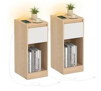 VASAGLE Mesita de Noche Estrecha, Mesa Auxiliar, con Iluminación LED | 1 Puerto USB-A, 1 Puerto USB-C, Cajón, Dormitorio, Salón, Amarillo Almendra y Blanco Nube, Colección KAILYN LET710Y01