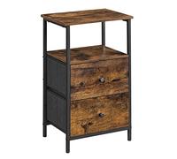 VASAGLE Mesita de noche, mesa auxiliar con 2 cajones de tela, mesa auxiliar de 24 pulgadas de alto con estante de almacenamiento, para sala de estar, dormitorio, rústico marrón y negro ULGS025B01