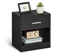 VASAGLE Mesita de Noche, Mesa Auxiliar con Cajón, Asa, Compartimento Abierto, para Dormitorio, Salón, Negro Tinta LET619T56