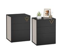 VASAGLE Mesita de Noche, Montaje Súper Rápido Sin Herramientas Toolless, Juego de 2, Mesa Auxiliar con 3 Cajones, Moderna, Dormitorio, Sala de Estar, Negro Tinta y Beige Capuchino LET779B01