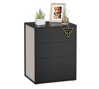 VASAGLE Mesita de Noche, Montaje Súper Rápido Sin Herramientas Toolless, Mesa Auxiliar con 3 Cajones, Moderna, Dormitorio, Sala de Estar, Negro Tinta y Beige Capuchino LET778B01