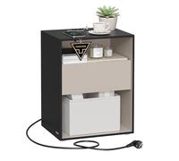 VASAGLE Mesita de Noche, Montaje Súper Rápido Sin Herramientas Toolless, Mesa Auxiliar con Carga y Cajón, Moderna, Dormitorio, Sala de Estar, Negro Tinta y Beige Capuchino LET777B04