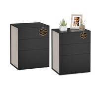 VASAGLE Mesita de Noche, Snapsemble Montaje Súper Rápido, Juego de 2, Mesa Auxiliar con 3 Cajones, Moderna, Dormitorio, Sala de Estar, Negro Tinta y Beige Capuchino LET779B01
