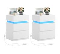 VASAGLE Mesitas de Noche con Tira de Luz LED, Juego de 2, 3 Cajones | Mesas Auxiliares Estilo Moderno, Multicolor Variable, 40 x 35 x 55 cm, Blanco Nube, Colección KAILYN LET0830W01
