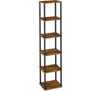 VASAGLE Montaje Súper Rápido sin Herramientas, Estantería de Almacenamiento de 6 Niveles, 23,8 x 38 x 173,4 cm, para Salón, Dormitorio, Cocina, Marrón Rústico y Negro Tinta Marrón Rústico y Negro Tint