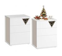 VASAGLE Montaje Ultrarrápido sin Herramientas Toolless, Mesita de Noche, Juego de 2, con 3 Cajones, Moderna, Minimalista, Dormitorio, Sala de Estar, Blanco Mate y Beige Capuchino LET779W01