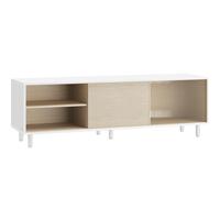 VASAGLE Montaje Ultrarrápido sin Herramientas Toolless, Mueble TV para Televisores de hasta 60 Pulgadas, para Salón, Vidrio Ranurado, Moderno, 140 x 39 x 45 cm, Blanco Nube y Beige Natural LTV466W01
