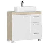 VASAGLE Mueble Bajo Lavabo, Armario de Baño, 3 Cajones, 2 Compartimentos Detrás de la Puerta, Apto para Lavabos con Pedestal, con Pies, 30 x 70 x 64 cm, Blanco Nube y Beige Natural BBK504K01
