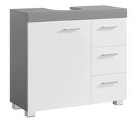 VASAGLE Mueble Bajo Lavabo, Armario de Baño, 3 Cajones, 2 Compartimentos Detrás de la Puerta, Apto para Lavabos con Pedestal, con Pies, 30 x 70 x 64 cm, Blanco Nube y Beige Natural/Blanco Nube y Gris