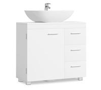 VASAGLE Mueble Bajo Lavabo, Armario de Baño, 3 Cajones, 2 Compartimentos Detrás de la Puerta, Apto para Lavabos con Pedestal, con Pies, 30 x 70 x 64 cm, Blanco Nube BBK504W01