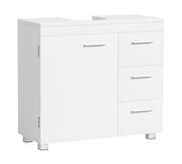 VASAGLE Mueble Bajo Lavabo, Armario de Baño, 3 Cajones, 2 Compartimentos Detrás de la Puerta, Apto para Lavabos con Pedestal, con Pies, 30 x 70 x 64 cm, Blanco Nube