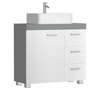 VASAGLE Mueble Bajo Lavabo, Armario de Baño, 3 Cajones, 2 Compartimentos Detrás de la Puerta, Apto para Lavabos con Pedestal, con Pies, 30 x 70 x 64 cm, Blanco Nube y Gris Paloma BBK504W02