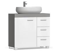 VASAGLE Mueble Bajo Lavabo, Armario de Baño, 3 Cajones, 2 Compartimentos Detrás de la Puerta, con Pies, 30 x 70 x 64 cm, Gris Cemento y Blanco Nube BBK503T49