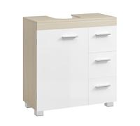 VASAGLE Mueble Bajo Lavabo, Armario de Baño, 3 Cajones, 2 Compartimentos Detrás de la Puerta, con Pies, 30 x 60 x 64 cm, Blanco Nube y Beige Natural BBK514LL01