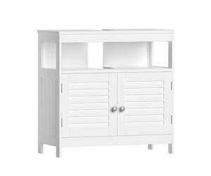 VASAGLE Mueble Bajo Lavabo, Mueble de Baño, Armario Bajo Lavabo, con 2 Puertas de Lamas, Mucho Almacenamiento, Estilo Moderno, 30 x 60 x 60 cm, Blanco BBC02WT