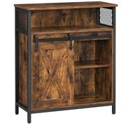 VASAGLE Mueble de Almacenamiento, Aparador, Armario de Cocina, con Puerta Corredera, 30 x 70 x 80 cm, Estante Ajustable, Estilo Rústico, para Sala de Estar, Marrón Rústico y Negro/Marrón Roble y Negro
