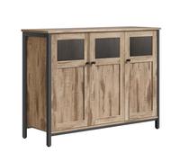VASAGLE - Mueble de Almacenamiento, aparador, con Armario de 3 Puertas, para Comedor, salón, Cocina, Entrada, Marco de Acero, Estilo Industrial, Color marrón Camello y Negro Tinta LSC099K02
