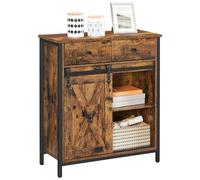 VASAGLE Mueble de Almacenamiento con Puerta Corredera, 70 x 30 x 80 cm | Aparador, Armario de Cocina, Estante Ajustable, Estilo Industrial, Marrón Rústico y Negro Mate, Colección DAXTON LSC100B01