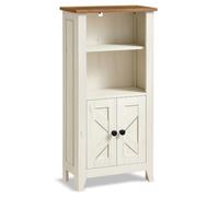 VASAGLE Mueble de Baño, Armario Auxiliar Estrecho, 40 x 21,5 x 85,5 cm | con Puertas y Estantes Abiertos, Blanco Nube y Marrón Cálido, Estilo Casa de Campo, Colección LIRY BBK313W101