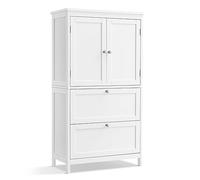 VASAGLE Mueble de Baño, Armario de Baño, Armario de Cocina, Armario Almacenaje con 2 Cajones y 2 Puertas, Estante Regulable, 30 x 60 x 110 cm, Blanco BBC551P31