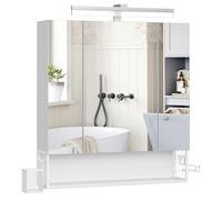 VASAGLE Mueble de Baño con Iluminación LED, 16,5 x 70 x 75 cm, Múltiple Toma de Corriente, Cesta Colgante, Soporte para Secador de Pelo, para Lavabo, Blanco Nube BBK126W01
