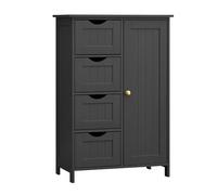 VASAGLE Mueble de baño Estrecho Organizador con 4 cajones, Puerta, Estante Ajustable, 30 x 55 x 82 cm, Tinta Negra LHC041B02