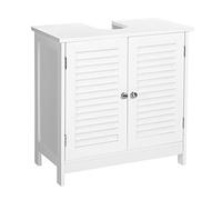 VASAGLE Mueble de Lavabo, 2 Puertas de Persiana, 60 x 30 x 60 cm | Armario de Almacenamiento, Mueble de Baño, Tablero Ajustable, Manijas, Blanco Mate, Colección SAGGIO BBC05WT