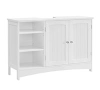 VASAGLE Mueble de Lavabo, Extra Largo, 90 x 30 x 60 cm, 2 Puertas | Mueble Bajo Lavabo, Compartimentos Abiertos, Estantes Regulables en Altura, Blanco Nube, Colección SOFIE BBC410P31