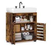 VASAGLE Mueble de Lavabo, Mueble de Baño, Armario de Almacenamiento, 30 x 60 x 64 cm, Apto para Lavabos sin Pedestal, con 2 Puertas de Persiana, Tablero Ajustable, Marrón Rústico BBK04BX